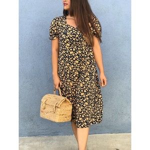 COPY - NWT Vintage Retro Style Midi Navy Dress Orange  Flowers Tie Back FitsSiz…